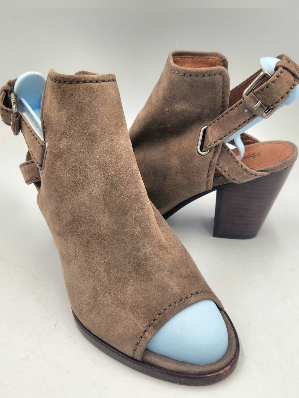 Frye Dani Shield Taupe Slingback Stack Heel Shoes Women 7.5 Boho Western 3471228